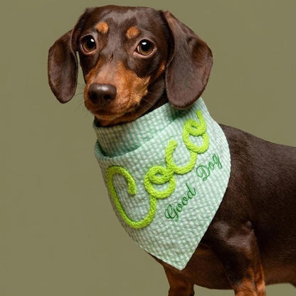 Custom Seersucker Dog Bandana with Matching Scrunchie
