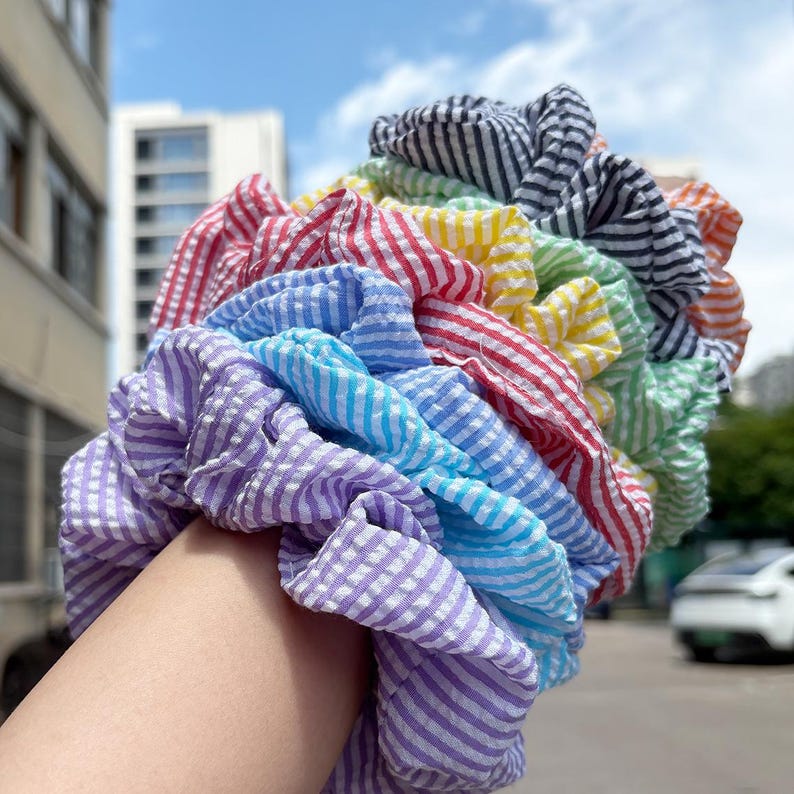 Custom Seersucker Dog Bandana with Matching Scrunchie