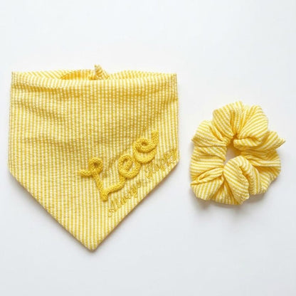 Custom Seersucker Dog Bandana with Matching Scrunchie