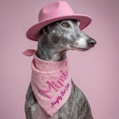 Custom Seersucker Dog Bandana with Matching Scrunchie