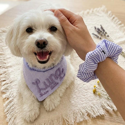 Custom Seersucker Dog Bandana with Matching Scrunchie