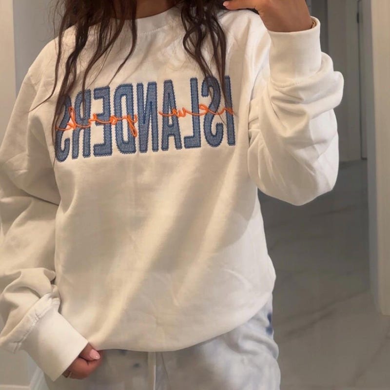 Custom Script Overlay Varsity Embroidered Sweatshirt