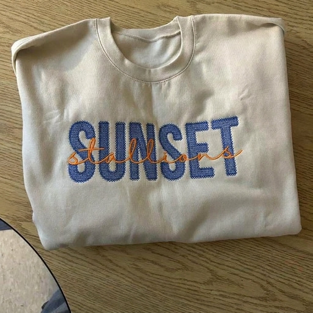 Custom Script Overlay Varsity Embroidered Sweatshirt
