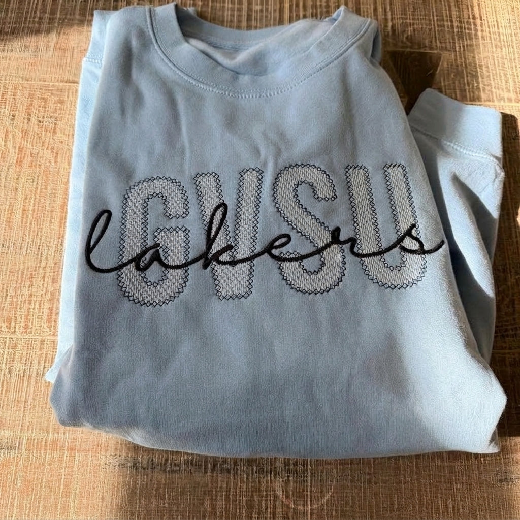 Custom Script Overlay Varsity Embroidered Sweatshirt