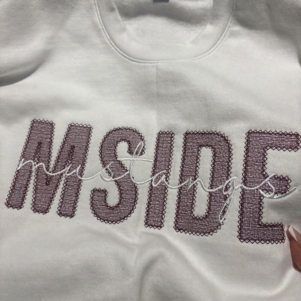 Custom Script Overlay Varsity Embroidered Sweatshirt