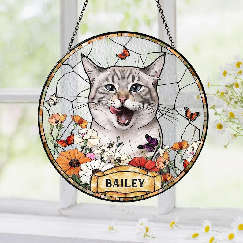 Custom Wildflower Pet Portrait Suncatcher