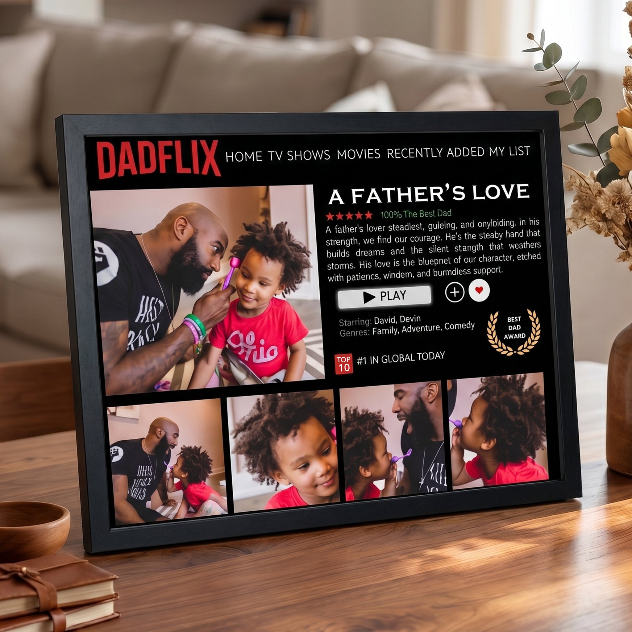 Personalized Dadflix Photo Collage Frame, Custom Text & Photo Gift for Dad