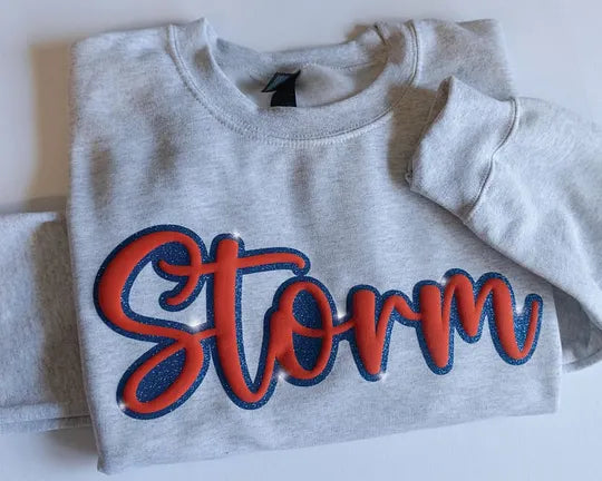 Custom 3D Puff Print Sweatshirt with Sparkle Glitter Trim