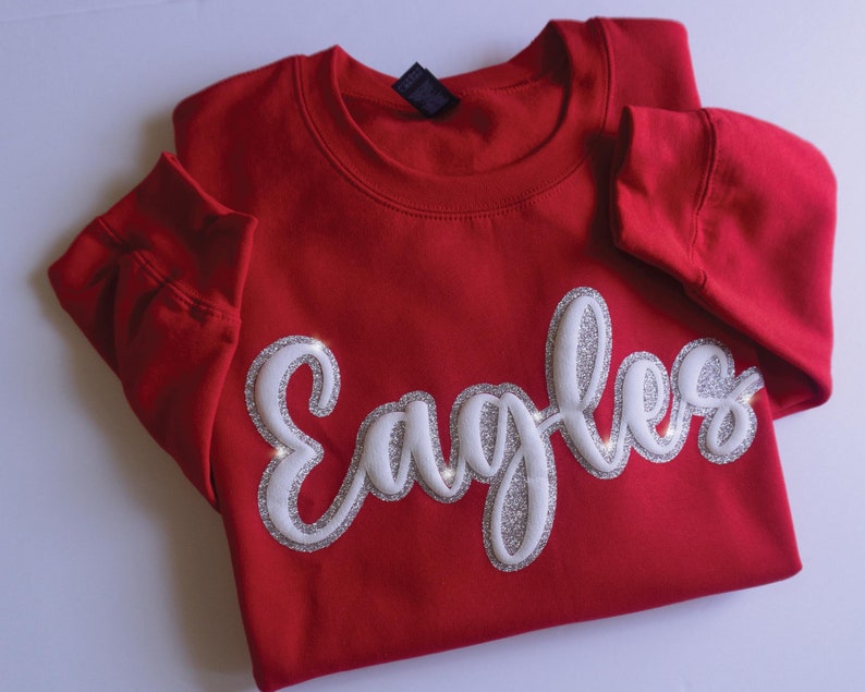 Custom 3D Puff Print Sweatshirt with Sparkle Glitter Trim