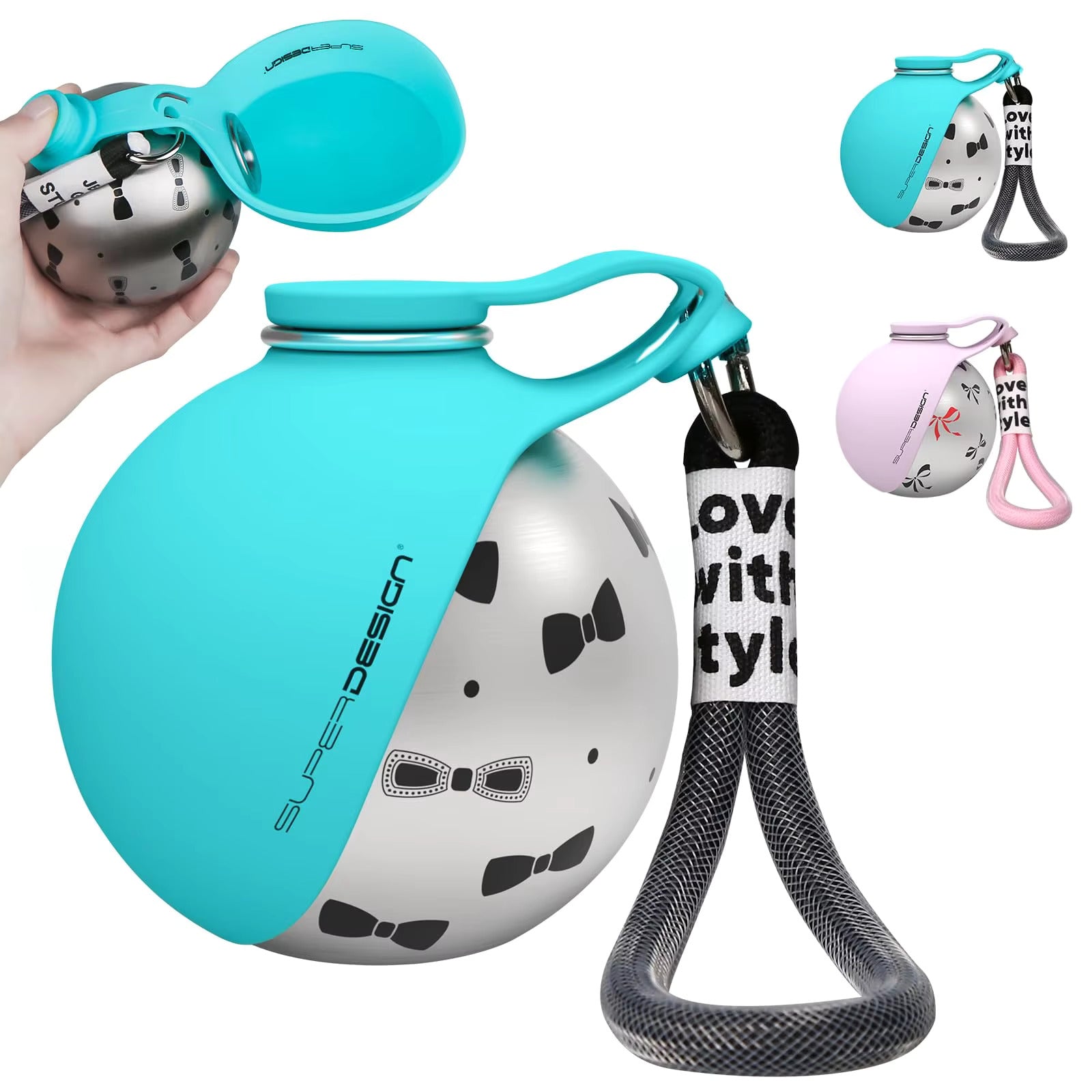 2-in-1 Leak-Proof Dog Water Bottle | 10oz Stainless Steel Ball-Shaped Travel Cup with Bowl