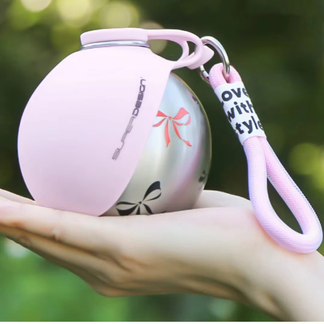 2-in-1 Leak-Proof Dog Water Bottle | 10oz Stainless Steel Ball-Shaped Travel Cup with Bowl