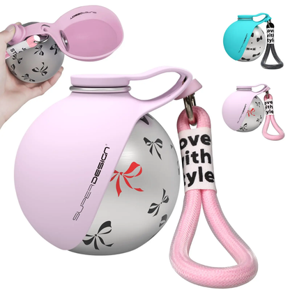 2-in-1 Leak-Proof Dog Water Bottle | 10oz Stainless Steel Ball-Shaped Travel Cup with Bowl