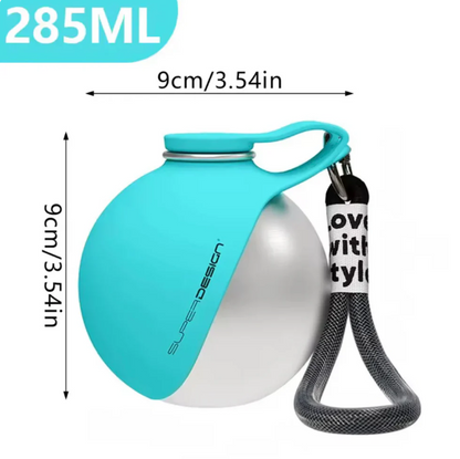 2-in-1 Leak-Proof Dog Water Bottle | 10oz Stainless Steel Ball-Shaped Travel Cup with Bowl