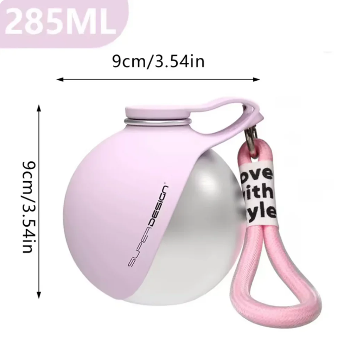 2-in-1 Leak-Proof Dog Water Bottle | 10oz Stainless Steel Ball-Shaped Travel Cup with Bowl