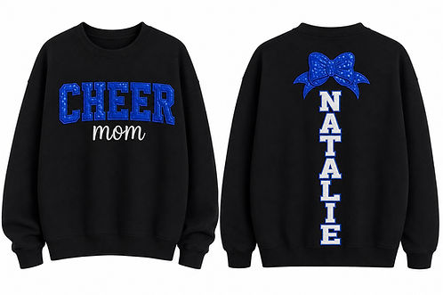 Cheer Mom Spirit Glitter Sweatshirt - Custom Large Text on the Back