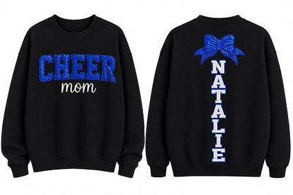 Cheer Mom Spirit Glitter Sweatshirt - Custom Large Text on the Back