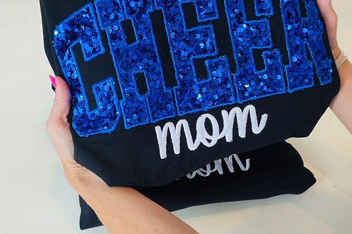 Cheer Mom Spirit Glitter Sweatshirt - Custom Large Text on the Back
