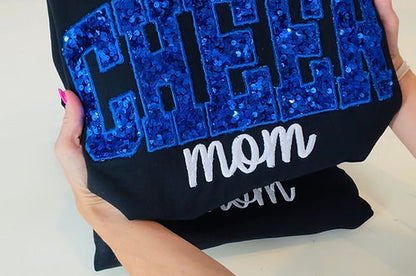 Cheer Mom Spirit Glitter Sweatshirt - Custom Large Text on the Back