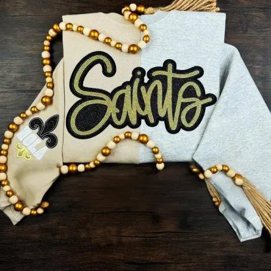 Custom Two-Tone Split Color Chenille Patch Embroidery Crewneck Sweatshirt