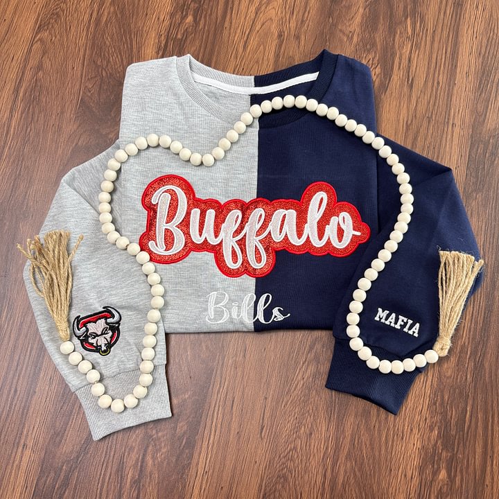 Custom Two-Tone Split Color Chenille Patch Embroidery Crewneck Sweatshirt