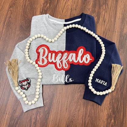 Custom Two-Tone Split Color Chenille Patch Embroidery Crewneck Sweatshirt