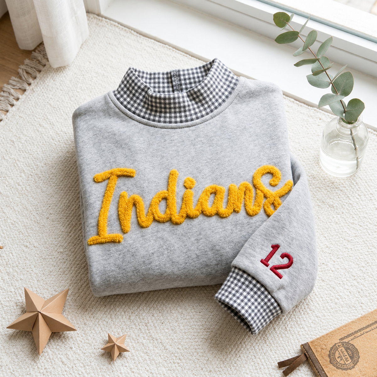 Custom Gingham Trim Chenille Varsity Sweatshirt