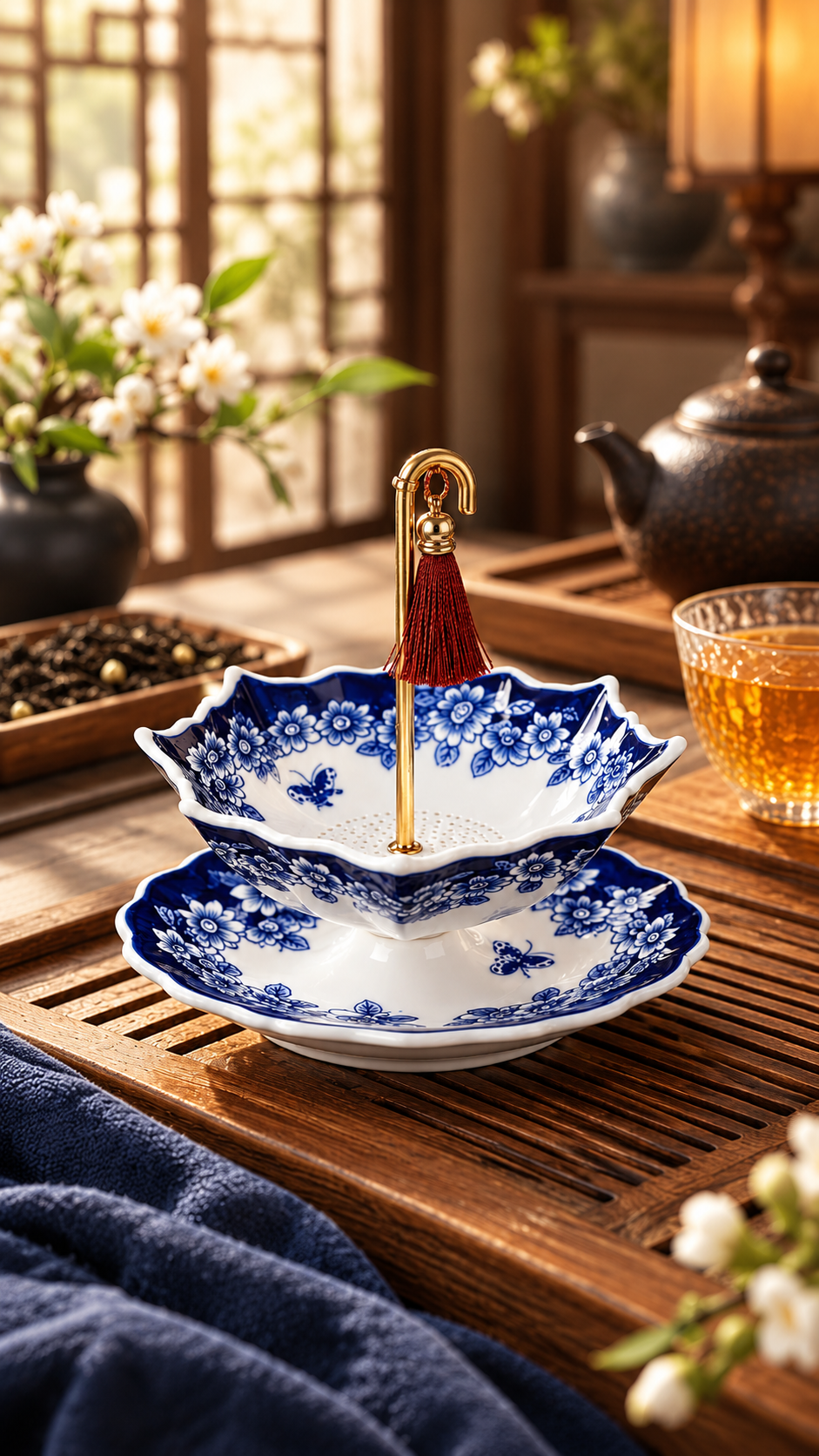 Porcelain Umbrella Tea Strainer Set