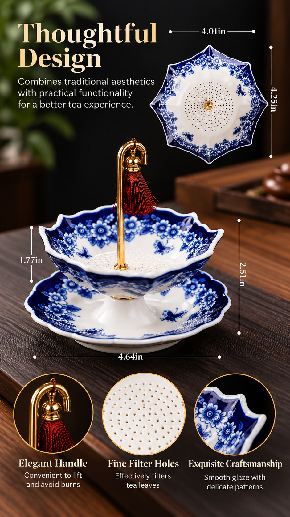Porcelain Umbrella Tea Strainer Set
