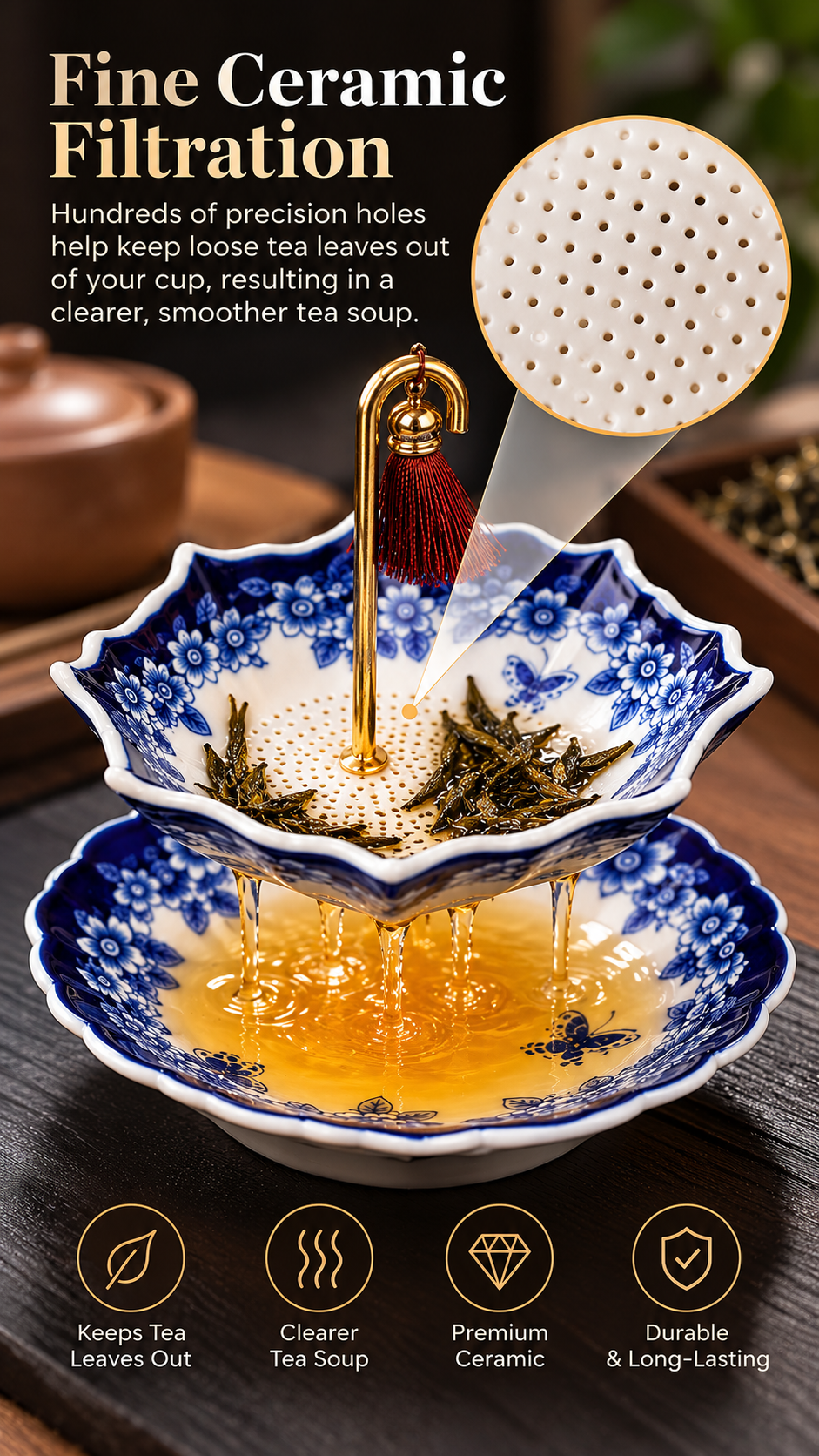 Porcelain Umbrella Tea Strainer Set