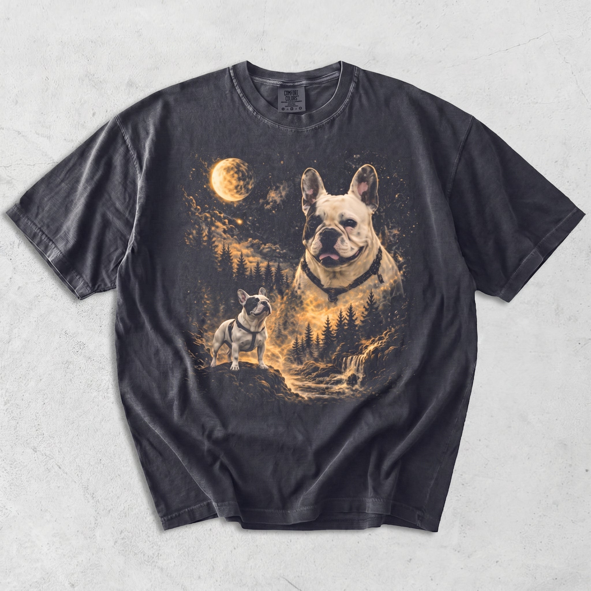 Custom Pet Portrait T-Shirt | Personalized Dog/Cat Photo Night Forest Moon Art Tee