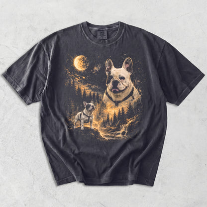 Custom Pet Portrait T-Shirt | Personalized Dog/Cat Photo Night Forest Moon Art Tee