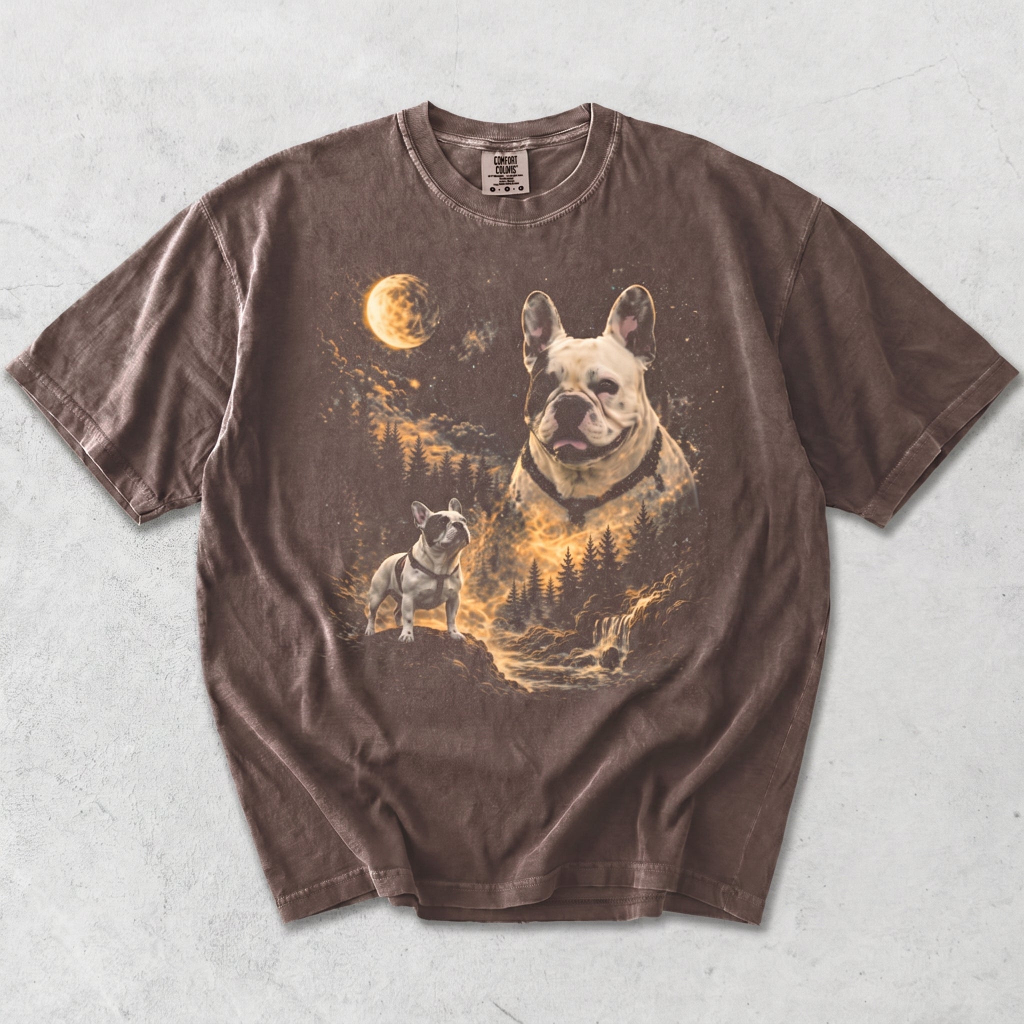 Custom Pet Portrait T-Shirt | Personalized Dog/Cat Photo Night Forest Moon Art Tee