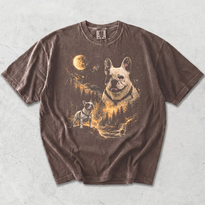 Custom Pet Portrait T-Shirt | Personalized Dog/Cat Photo Night Forest Moon Art Tee