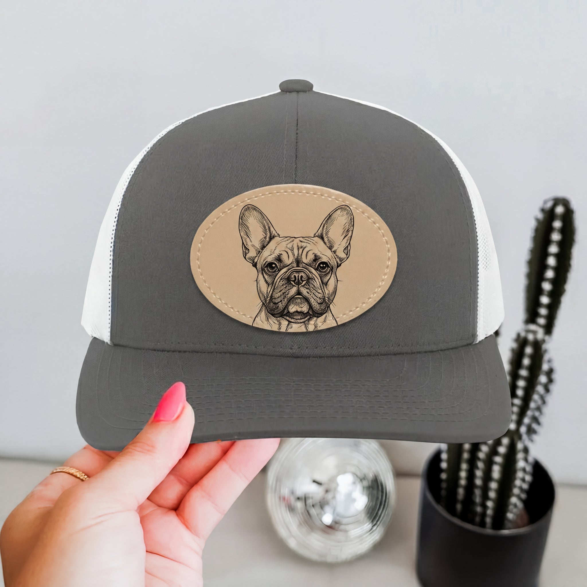Custom Pet Leather Patch Trucker Hat | Engraved Pet Portrait Cap | Adjustable Unisex Hat for Pet Lovers