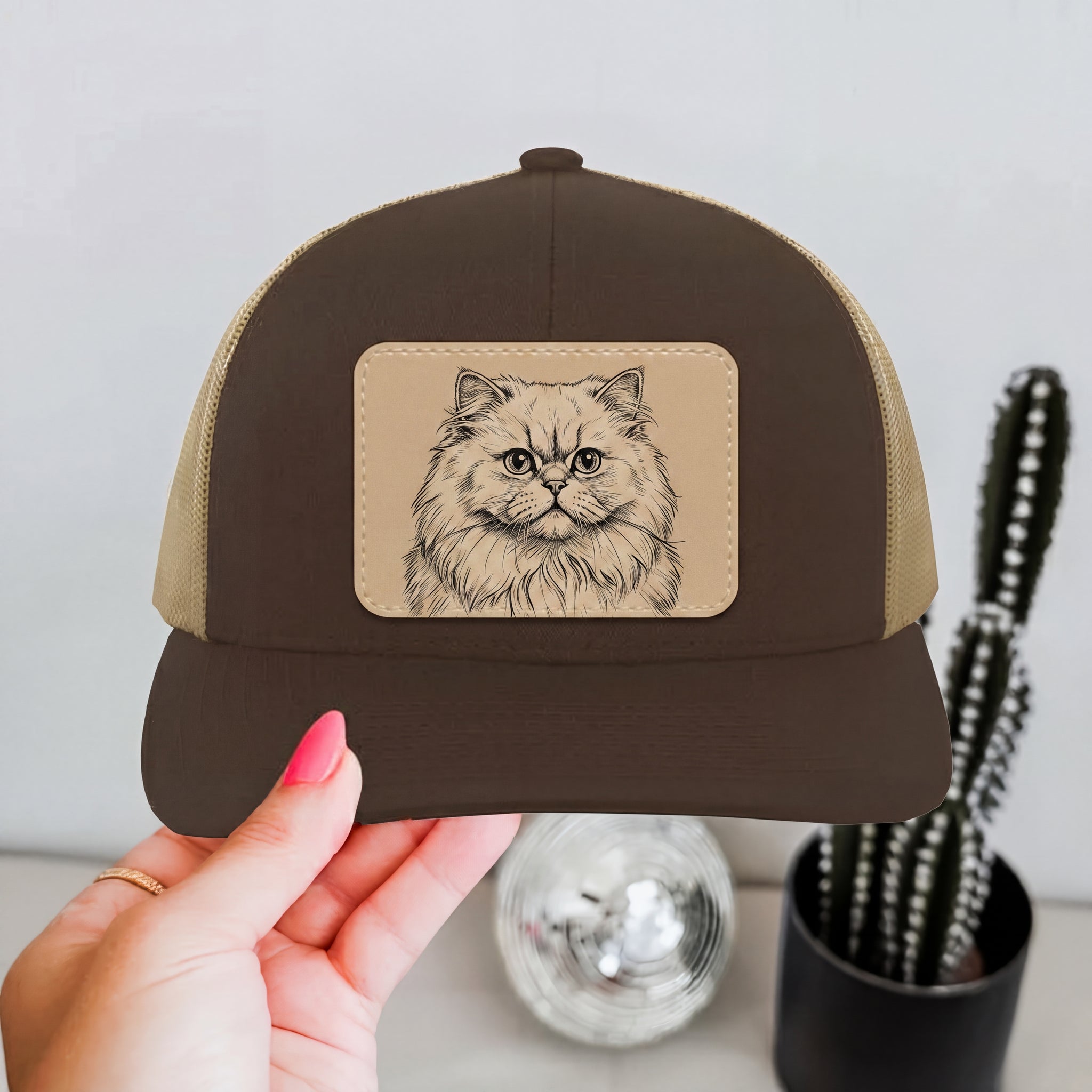 Custom Pet Leather Patch Trucker Hat | Engraved Pet Portrait Cap | Adjustable Unisex Hat for Pet Lovers