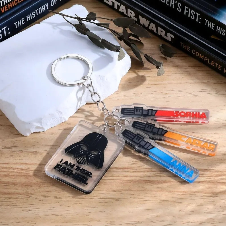 Personalized Star Wars Acrylic Keychain, Custom Lightsaber Name Dad Gift