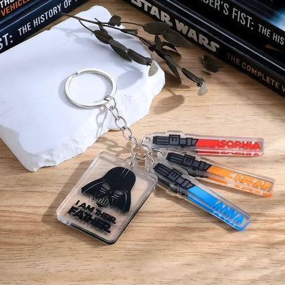 Personalized Star Wars Acrylic Keychain, Custom Lightsaber Name Dad Gift