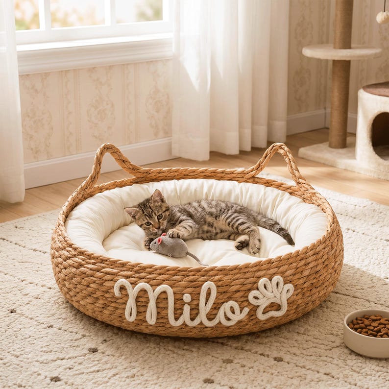 Personalized Chunky Chenille Pet Bed Basket