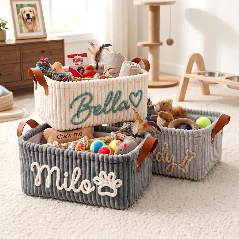 Personalized Corduroy Pet Toy Basket