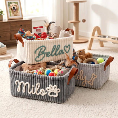 Personalized Corduroy Pet Toy Basket