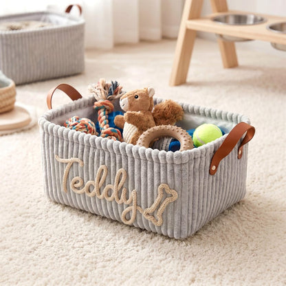 Personalized Corduroy Pet Toy Basket