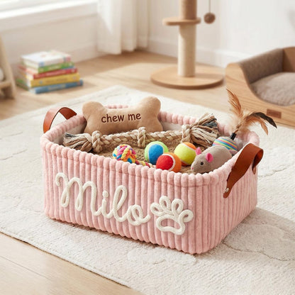 Personalized Corduroy Pet Toy Basket