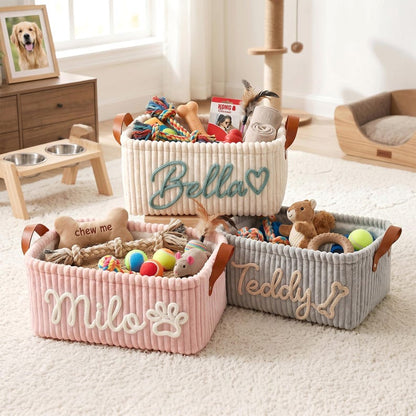 Personalized Corduroy Pet Toy Basket