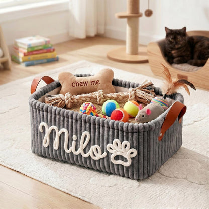 Personalized Corduroy Pet Toy Basket