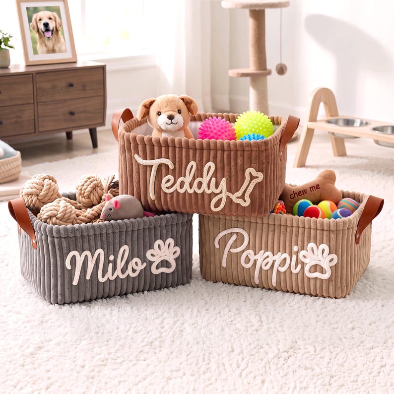 Personalized Corduroy Pet Toy Basket