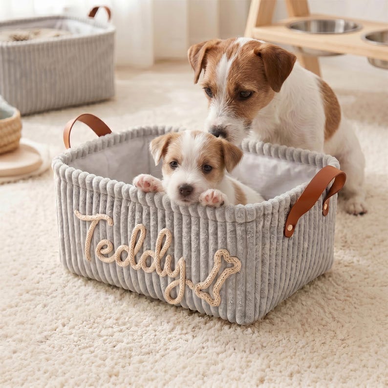 Personalized Corduroy Pet Toy Basket
