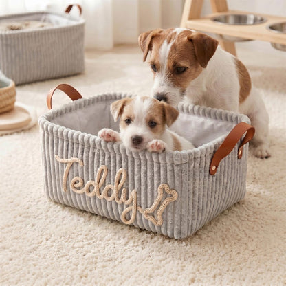 Personalized Corduroy Pet Toy Basket