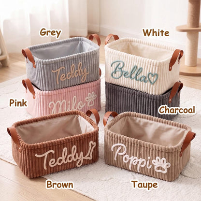 Personalized Corduroy Pet Toy Basket