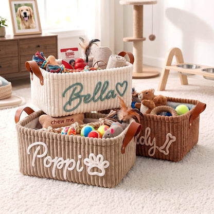 Personalized Corduroy Pet Toy Basket