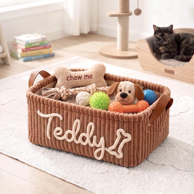 Personalized Corduroy Pet Toy Basket